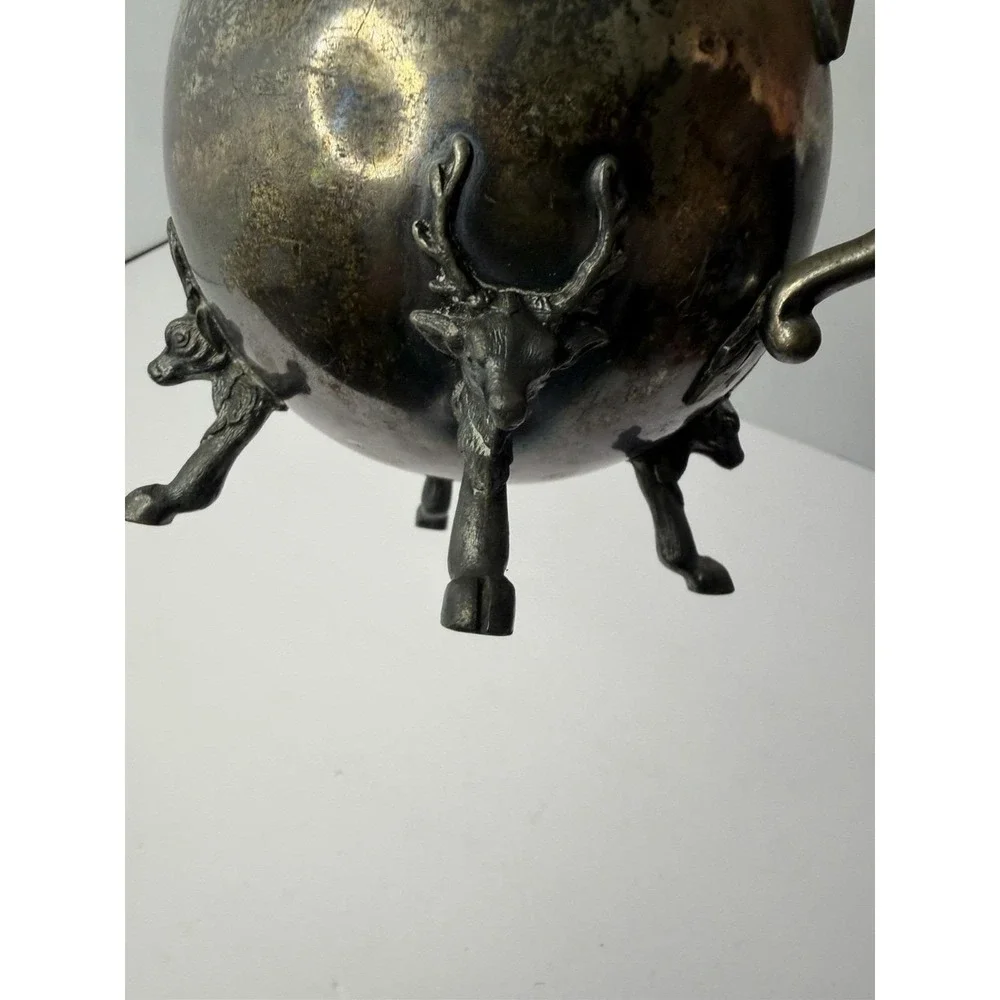 Antique Simpson Hall Miller Sphinx Deer Heads Silver Plate‎ Sugar Bowl Engraved